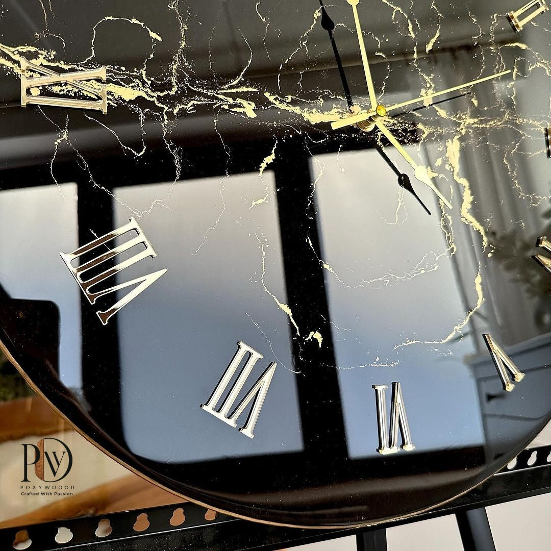 Obsidian Gold Veins Luxury Wall Clock