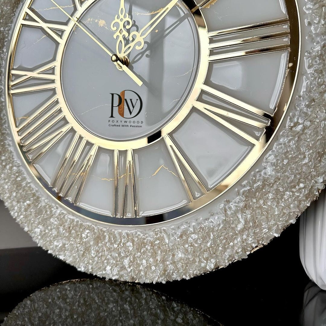 Golden Abyss Marble Swirl Epoxy Resin Wall Timekeeper