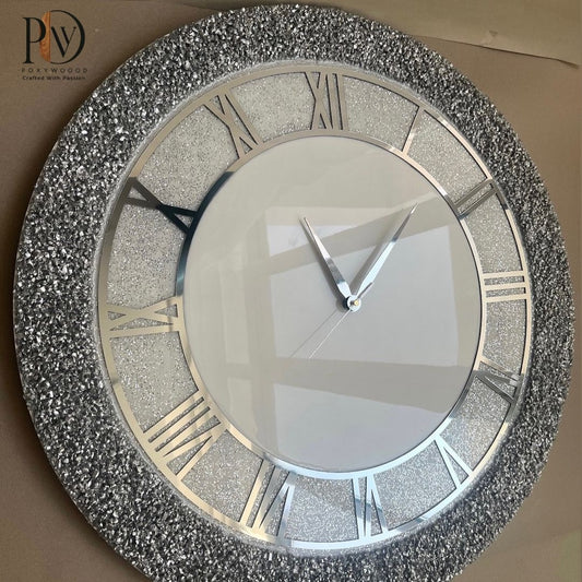 Diamond Dust Resin Wall Clock – Elegant Silver Timepiece