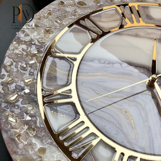 Pearlescent Marble Epoxy Clock – Elegant Luxury Design