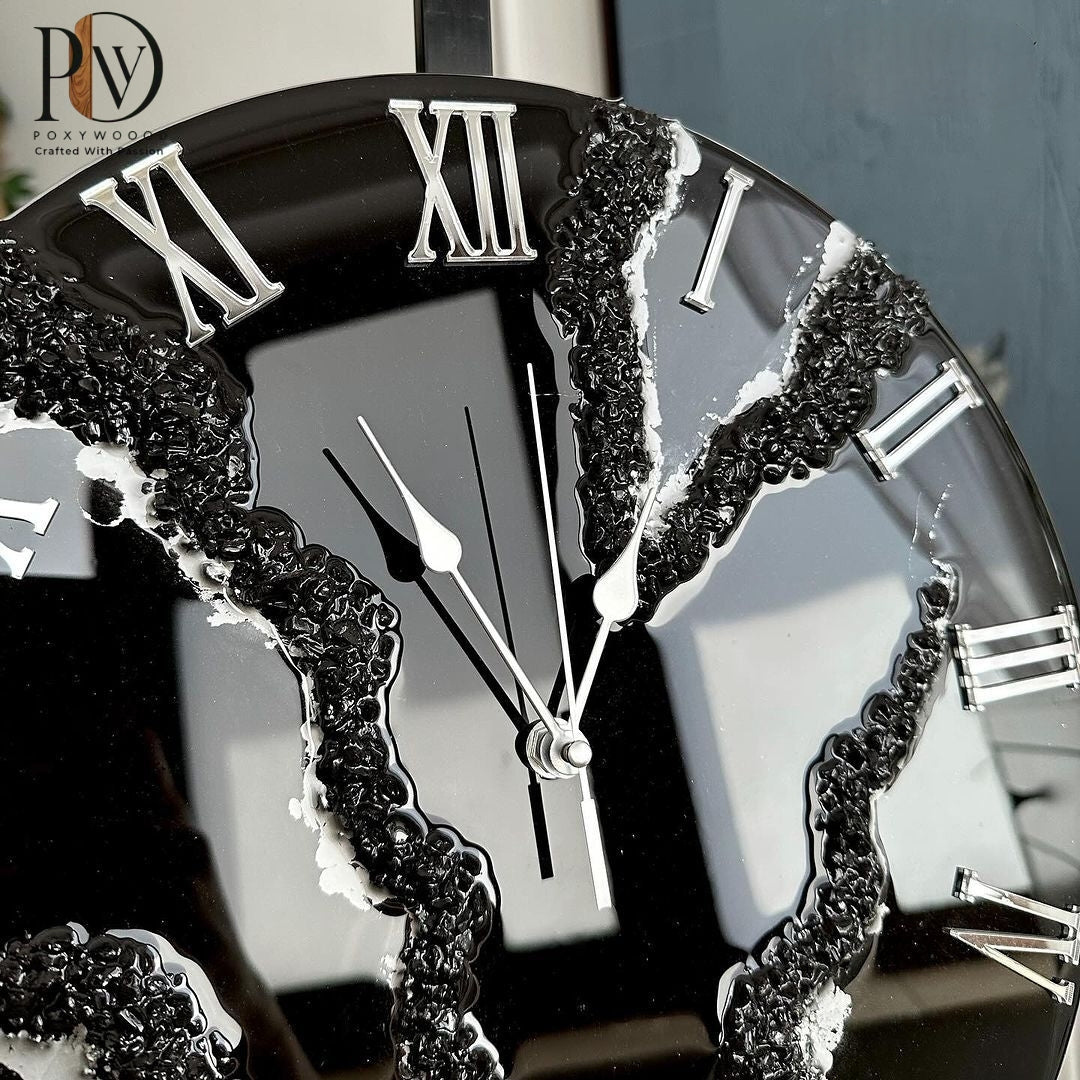 Silver Obsidian Rift Geode Wall Clock