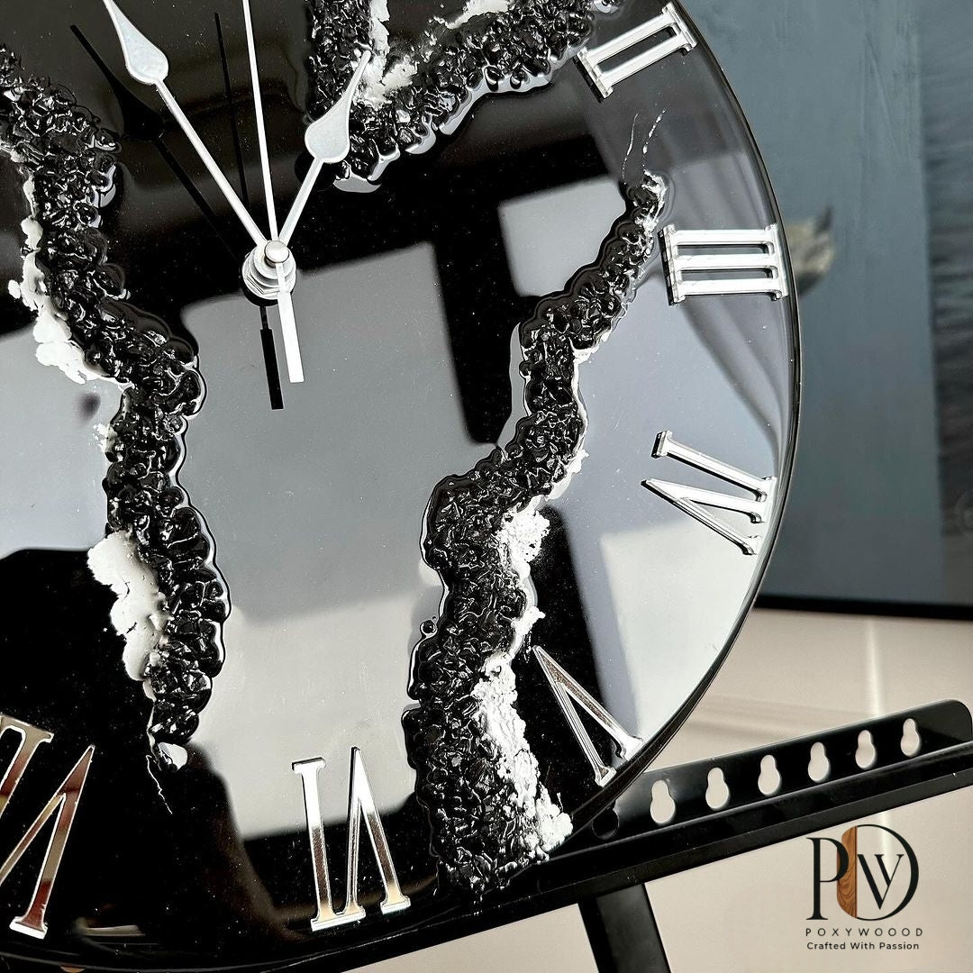 Silver Obsidian Rift Geode Wall Clock