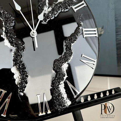 Silver Obsidian Rift Geode Wall Clock
