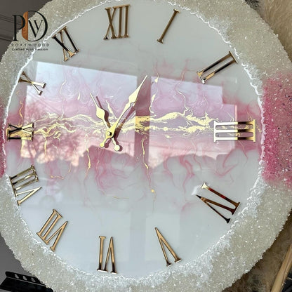 Elegant Pink Marble Resin Roman Clock