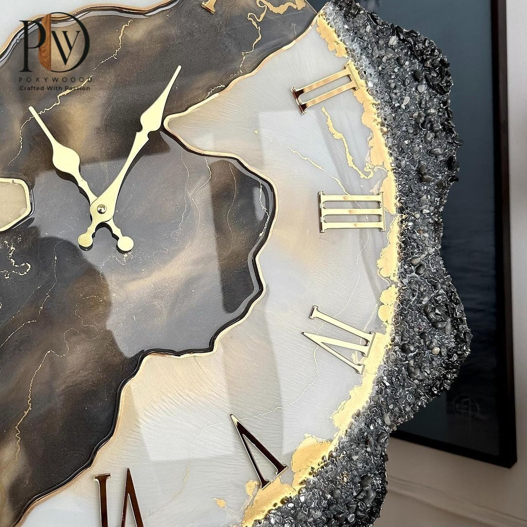 Artisan Grade Gray Agate Gold Accented Resin Clock