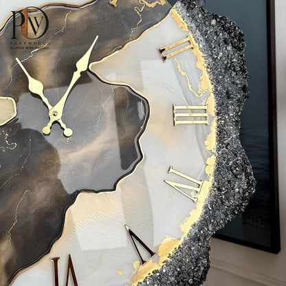 Artisan Grade Gray Agate Gold Accented Resin Clock