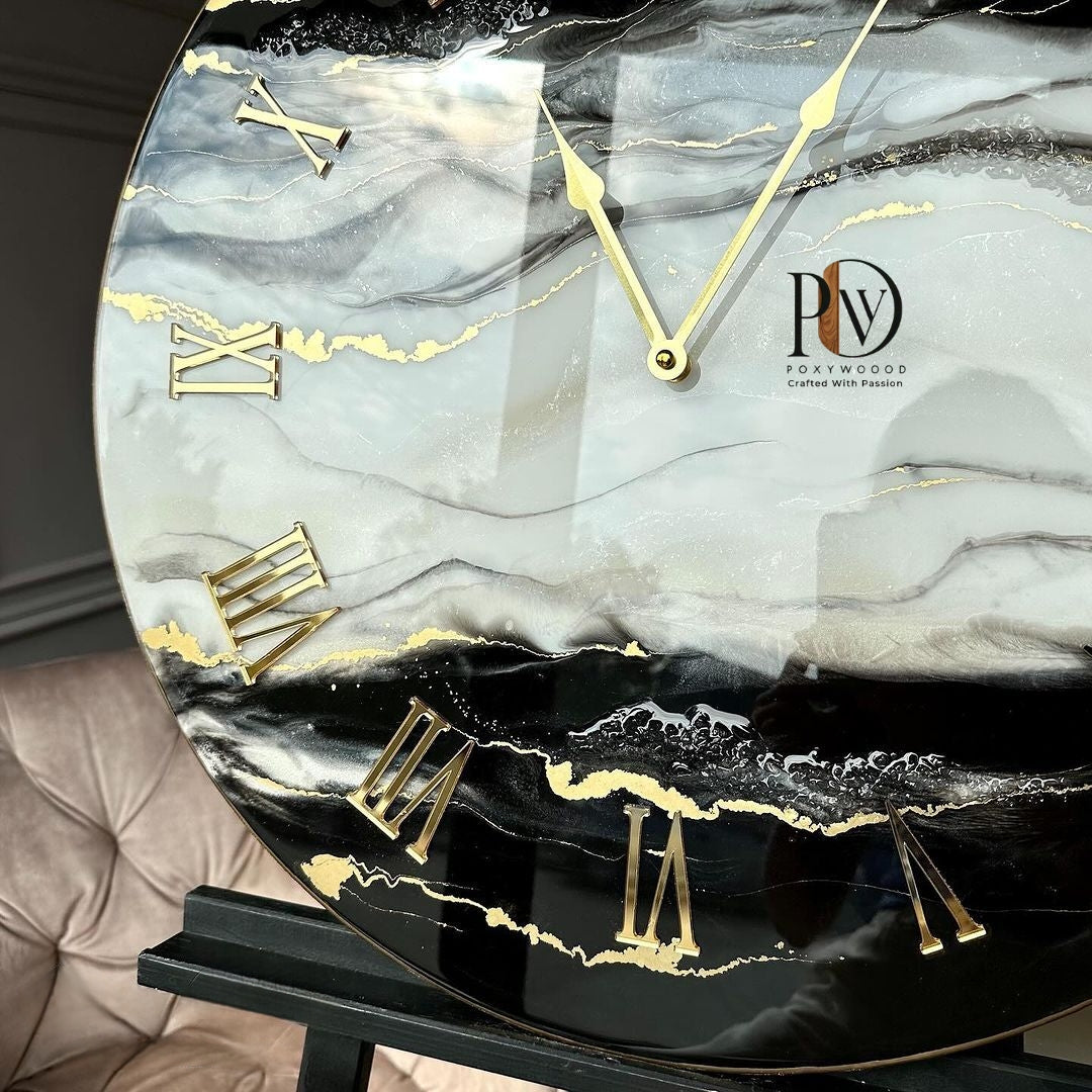 Mastercrafted Black White Epoxy Ocean Wave Clock