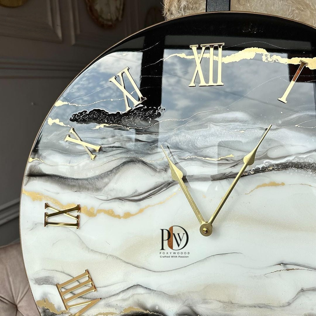 Mastercrafted Black White Epoxy Ocean Wave Clock