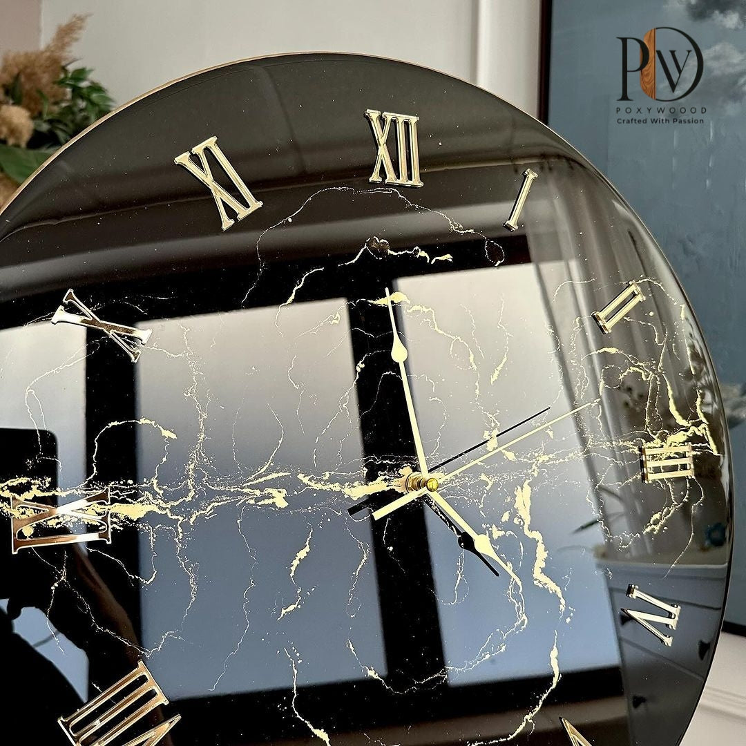 Obsidian Gold Veins Luxury Wall Clock