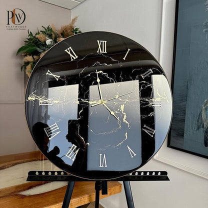 Obsidian Gold Veins Luxury Wall Clock