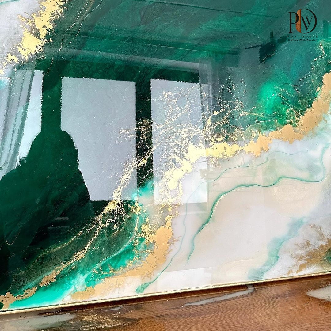 Emerald Horizon Luxury Resin Wall Art – Green Gold Abstract Decor