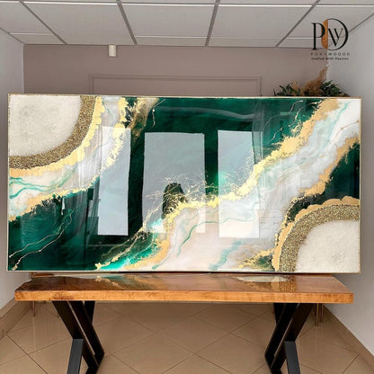 Emerald Horizon Luxury Resin Wall Art – Green Gold Abstract Decor