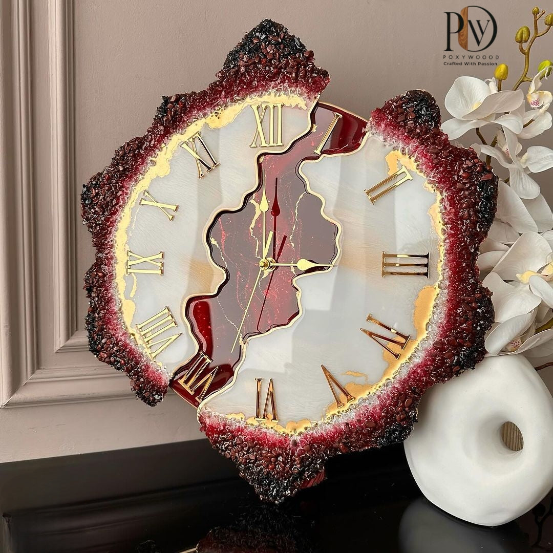 Twilight Shimmer Luxurious Epoxy Resin Clock with Metallic Highlights
