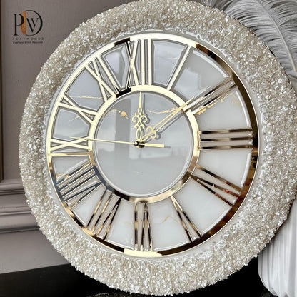 Golden Abyss Marble Swirl Epoxy Resin Wall Timekeeper