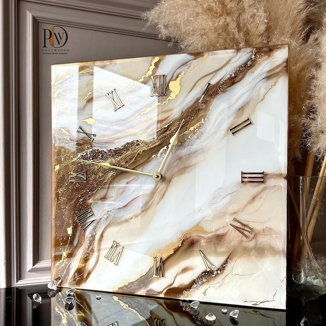 Crystal-Encrusted Resin Wall Clock with Golden Agate