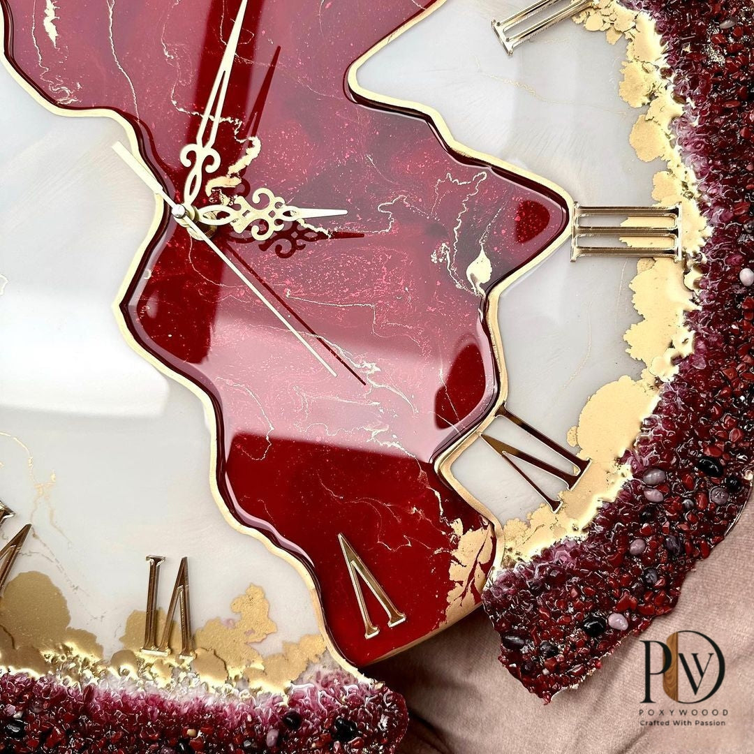 Ruby Waves Intricate Marbled Resin Art Clock