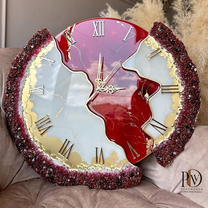 Ruby Waves Intricate Marbled Resin Art Clock