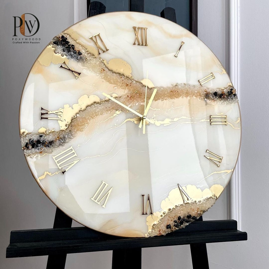 Golden Sands Radiance Marble-Inspired Resin Wall Clock
