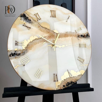 Golden Sands Radiance Marble-Inspired Resin Wall Clock