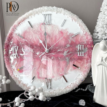 Sophisticated Pink Marble Crystal resin wall Clock