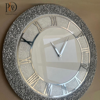 Diamond Dust Resin Wall Clock – Elegant Silver Timepiece