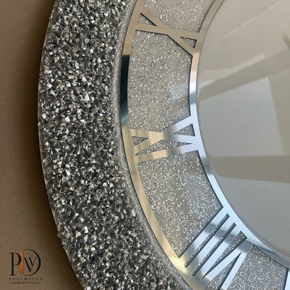 Diamond Dust Resin Wall Clock – Elegant Silver Timepiece