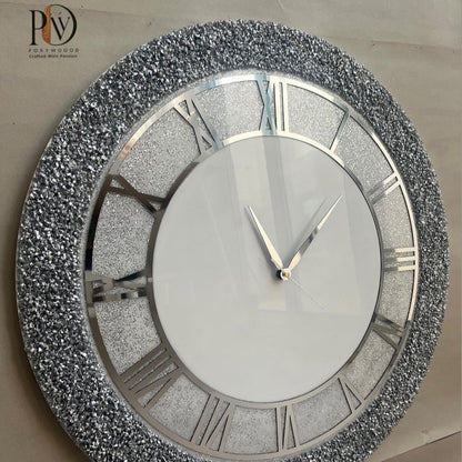 Diamond Dust Resin Wall Clock – Elegant Silver Timepiece