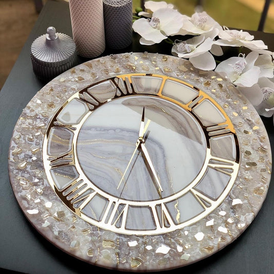 Pearlescent Marble Epoxy Clock – Elegant Luxury Design